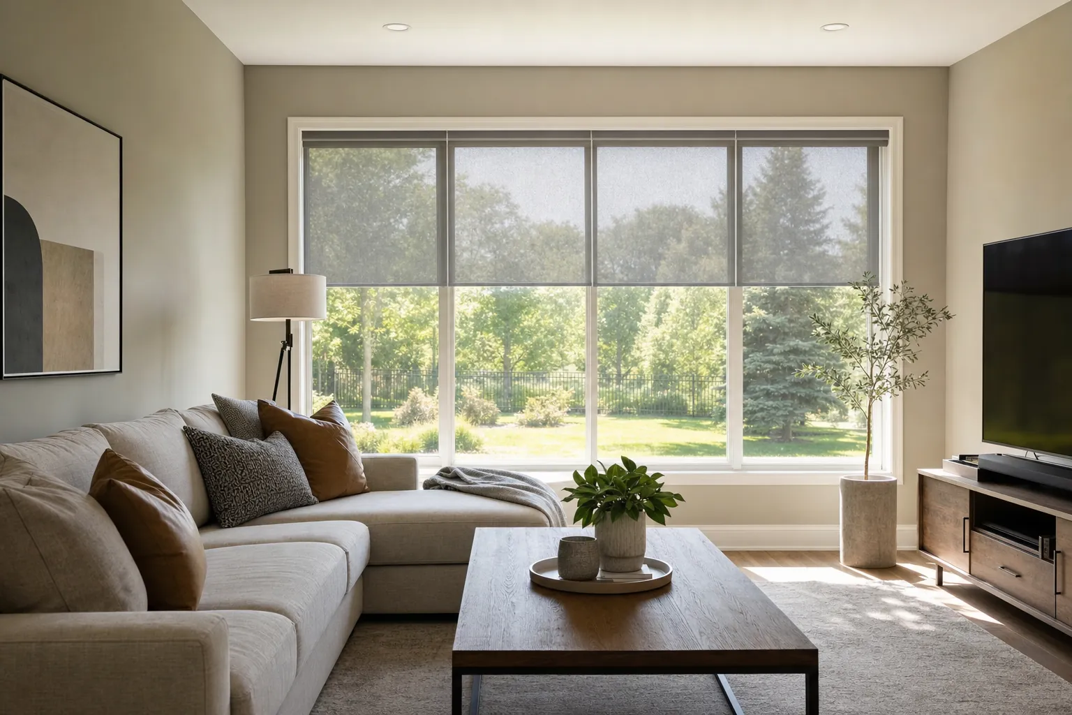 Family room kept comfortable by solar-control film on its big windows