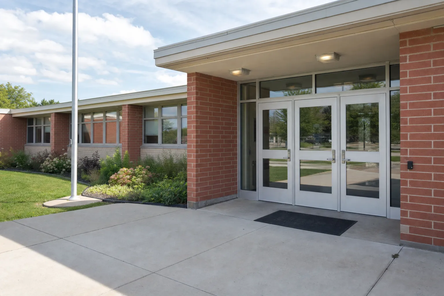 School entrance glass doors and sidelights fitted with security film
