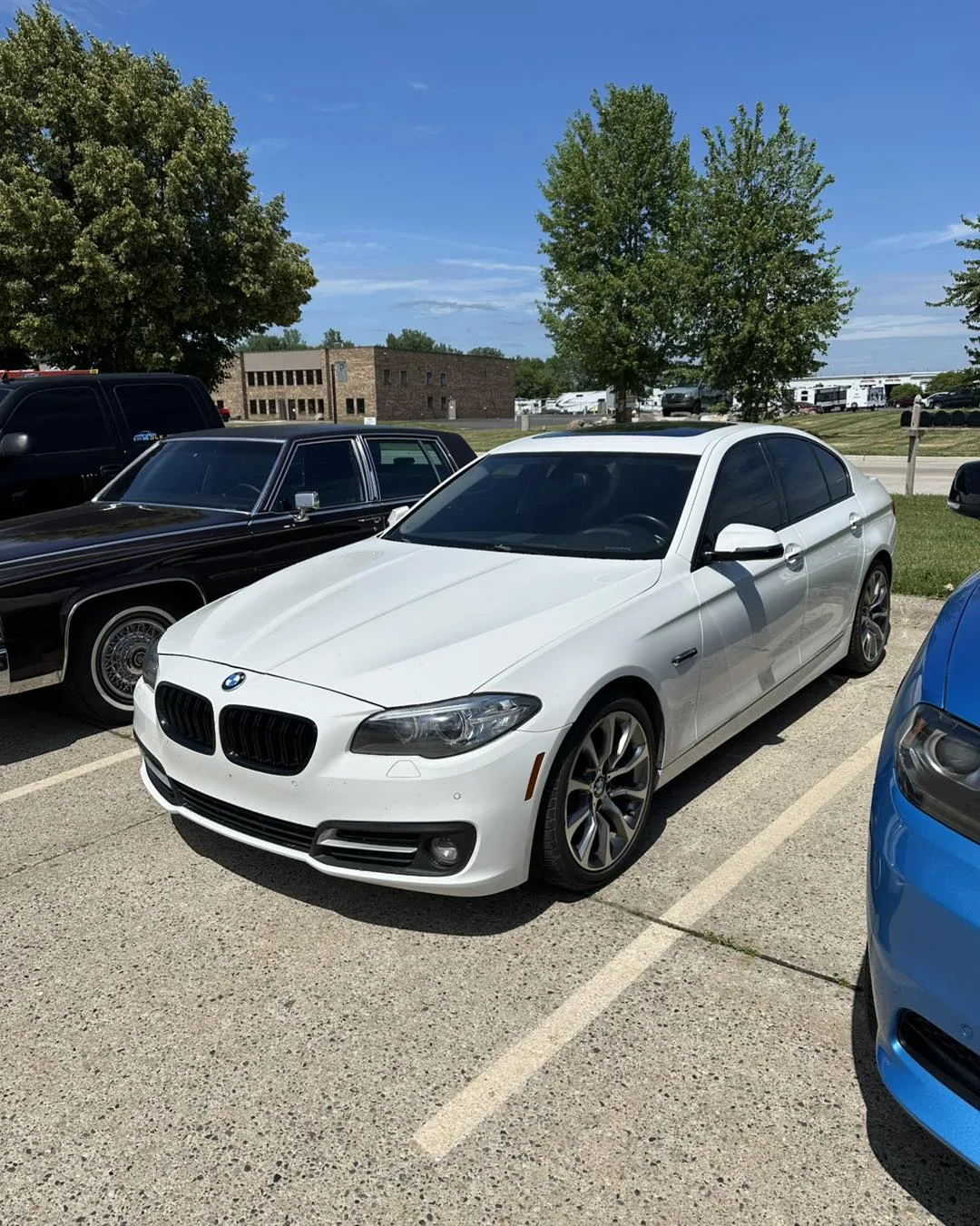 White BMW 5 Series with tinted windows
