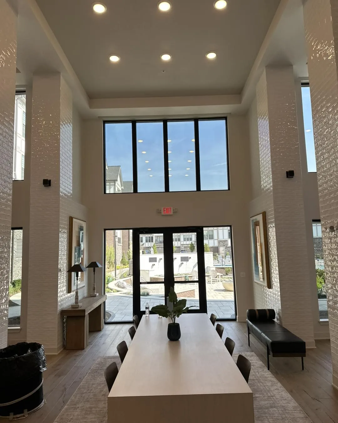 Tall lobby windows fitted with commercial window film